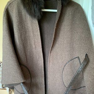 La Fiorentina Wool & Nylon Cape w/ Fox Fur Collar
